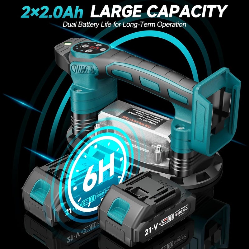 CAMXTOOL 3-In-1 Tile Vibration Tool with 2×2.0Ah Battery, Portable Cordless Tile Vibration Tool with 8.8'' Suction Cups Max 550lb, 9-Speed Adjustment, 24000 RPM, for Floor & Wall Tiles Installation - Image 4